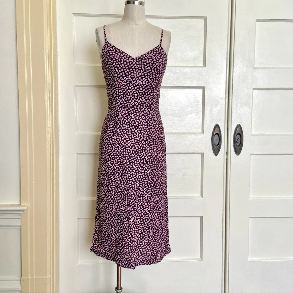 $250 Rouje Chantal Heart Print Spaghetti Strap Slip Dress